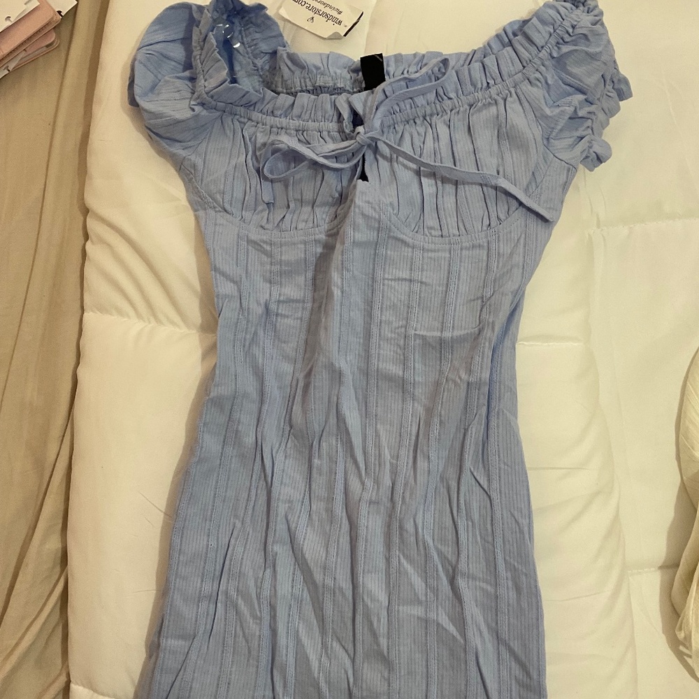 Light blue ruched mini dress